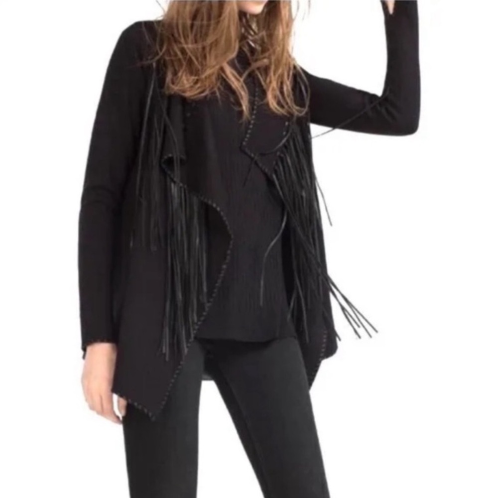 Zara Black Fringe Women's Jacket Sweater